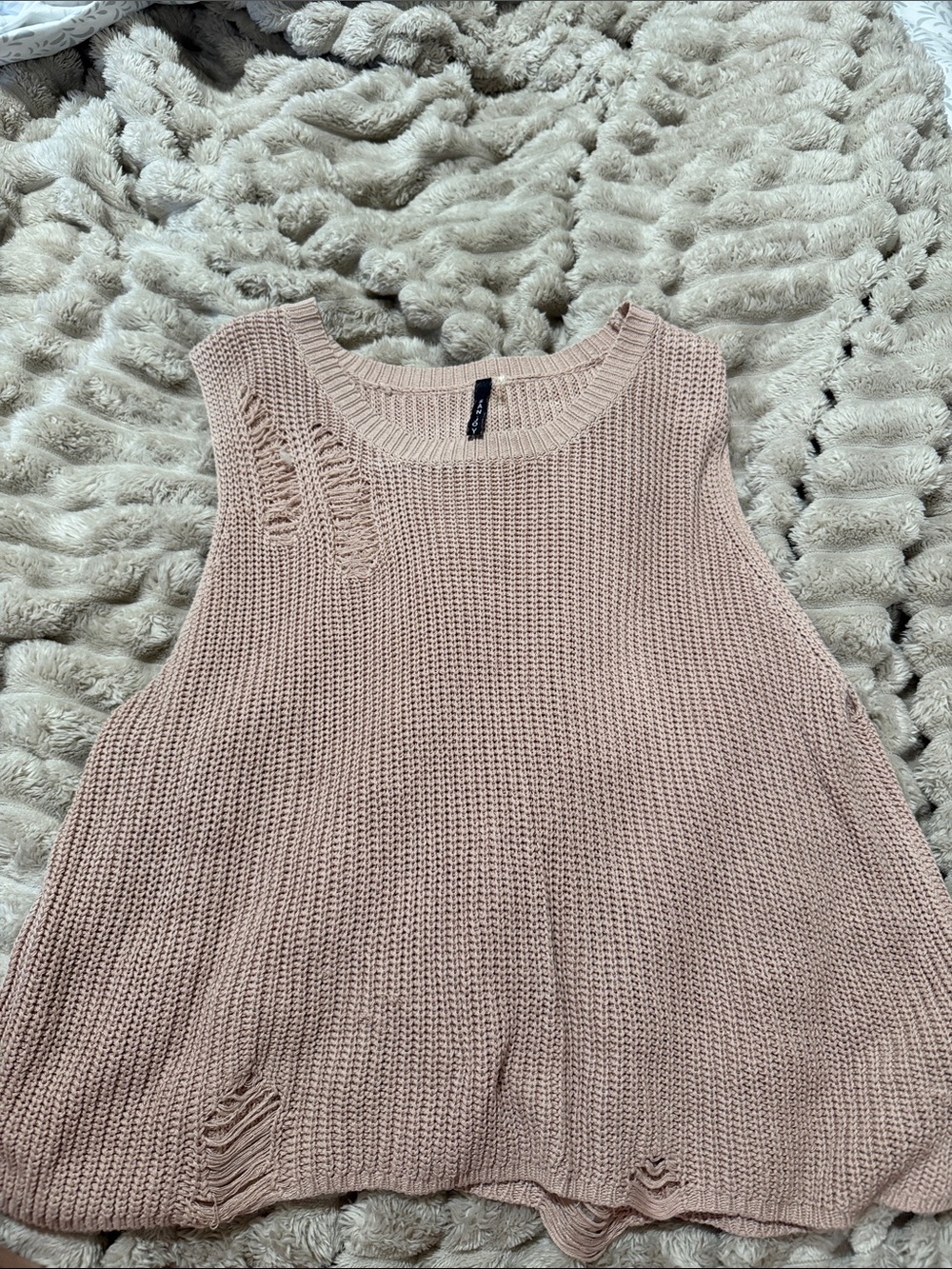 San Joy Distressed Knit Tank Top - Blush